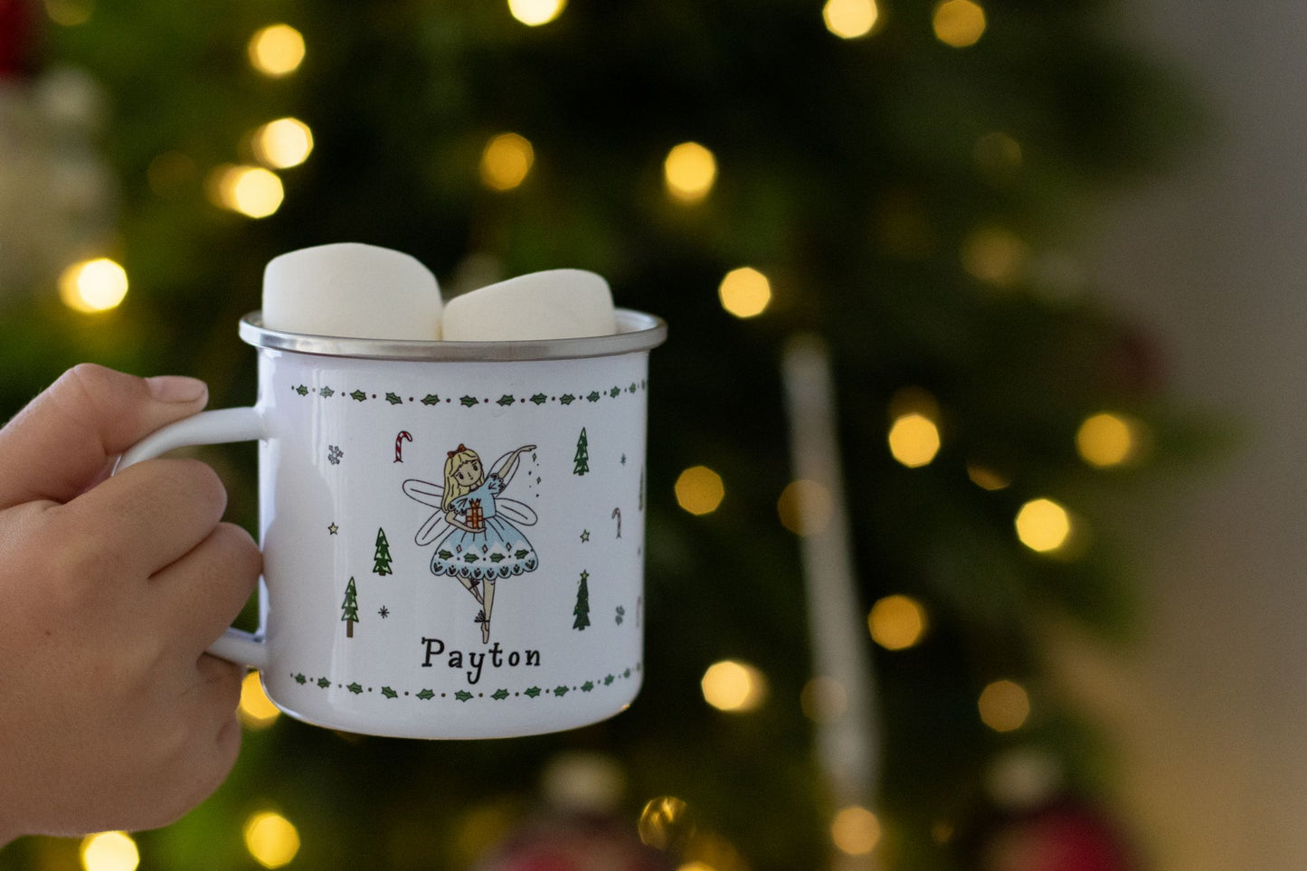 Personalised Christmas Enamel Mug - Tinsel Typeface