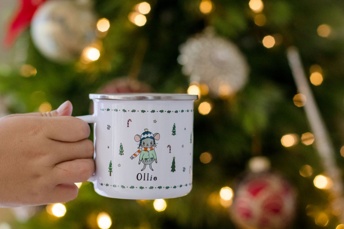 Personalised Christmas Enamel Mug - Tinsel Typeface