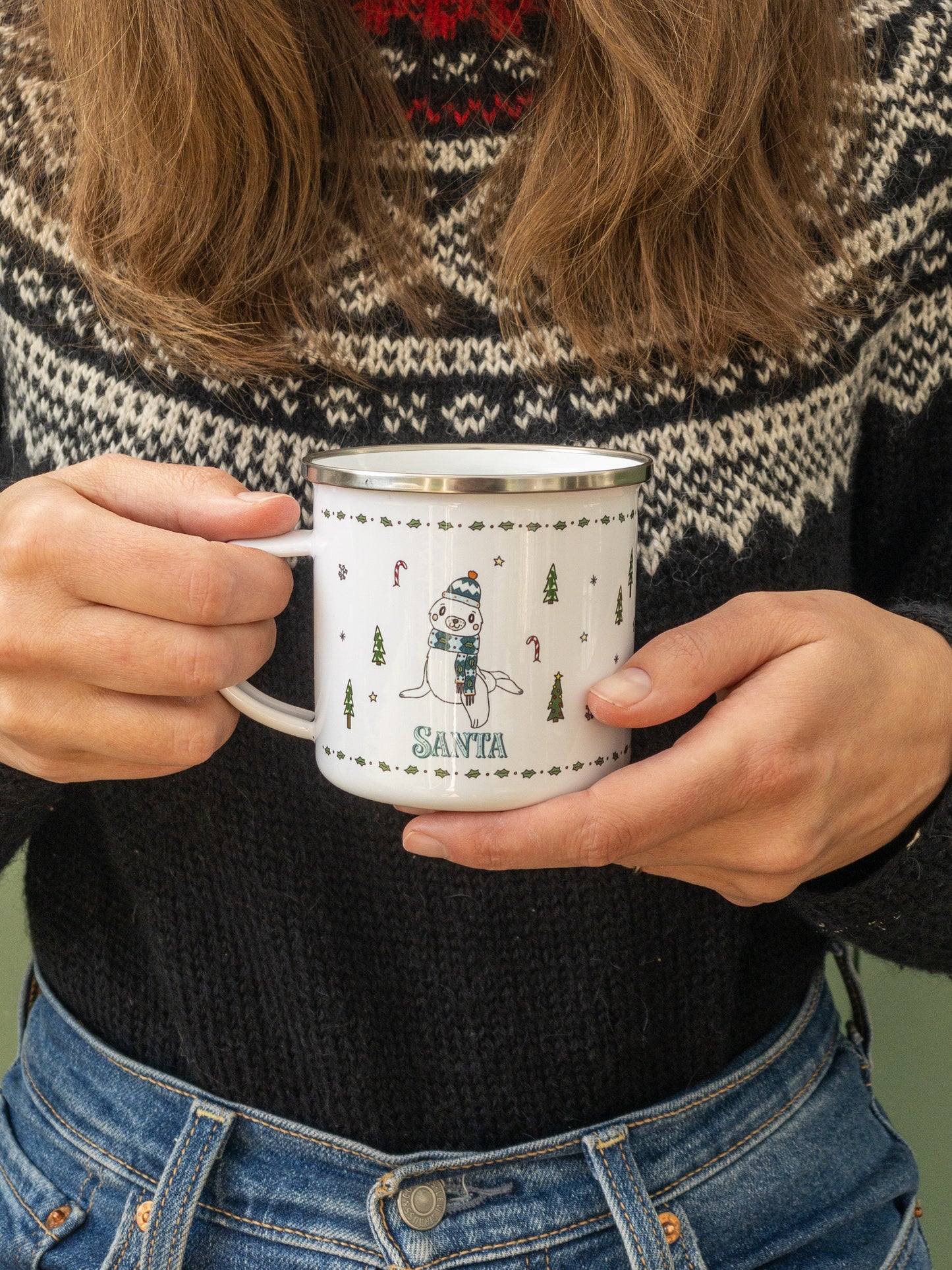 Personalised Christmas Enamel Mug - Festive Block Font