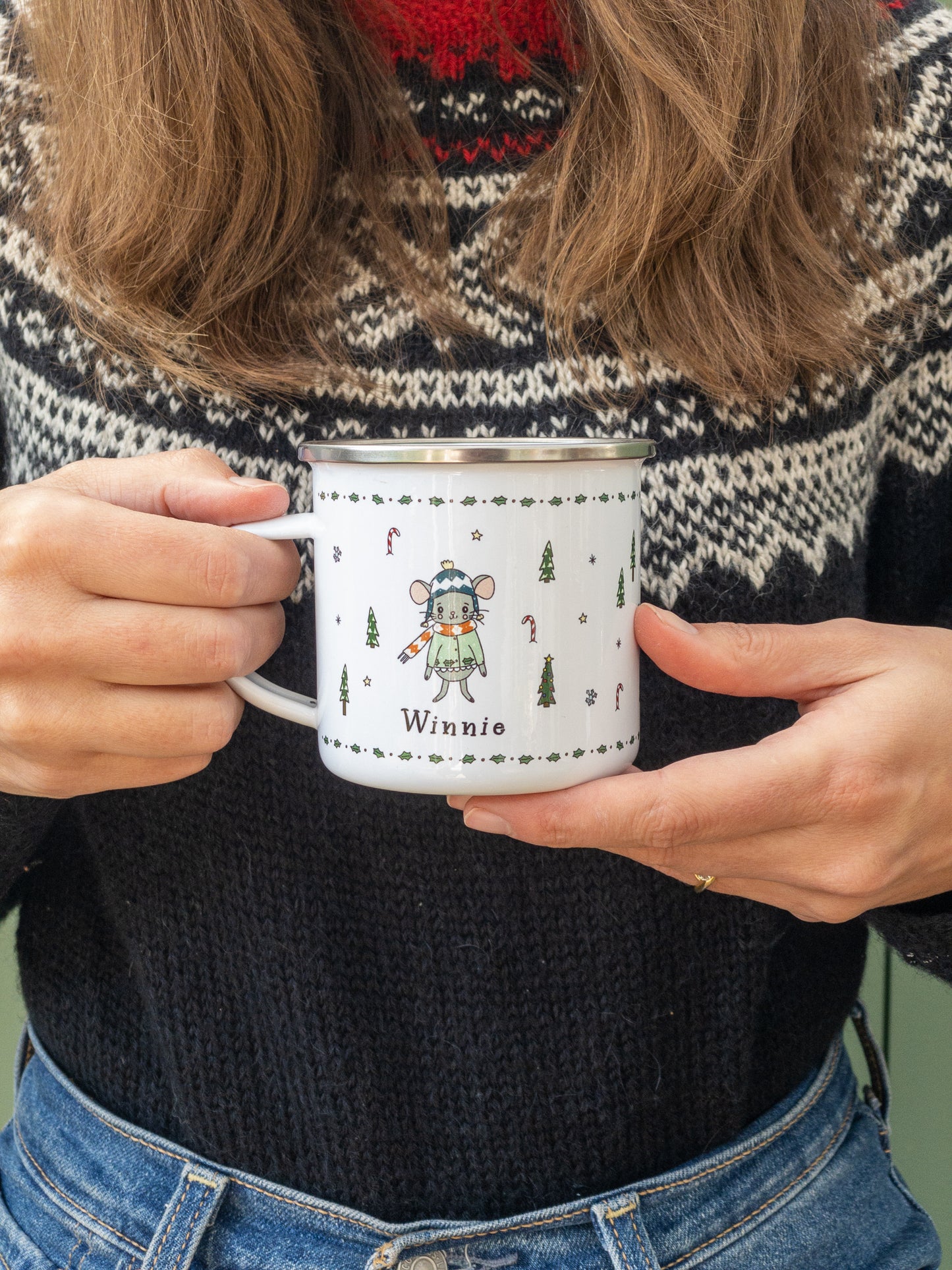 Personalised Christmas Enamel Mug - Tinsel Typeface