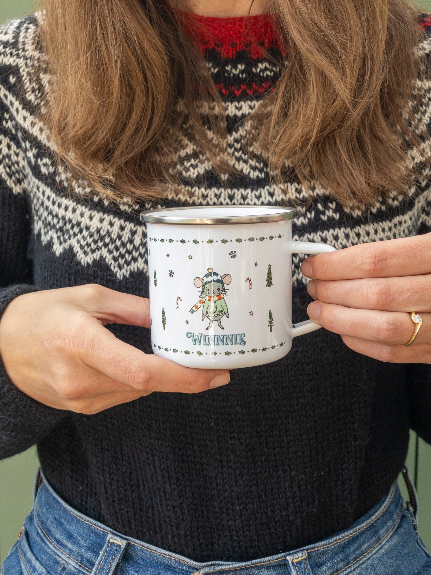 Personalised Christmas Enamel Mug - Festive Block Font