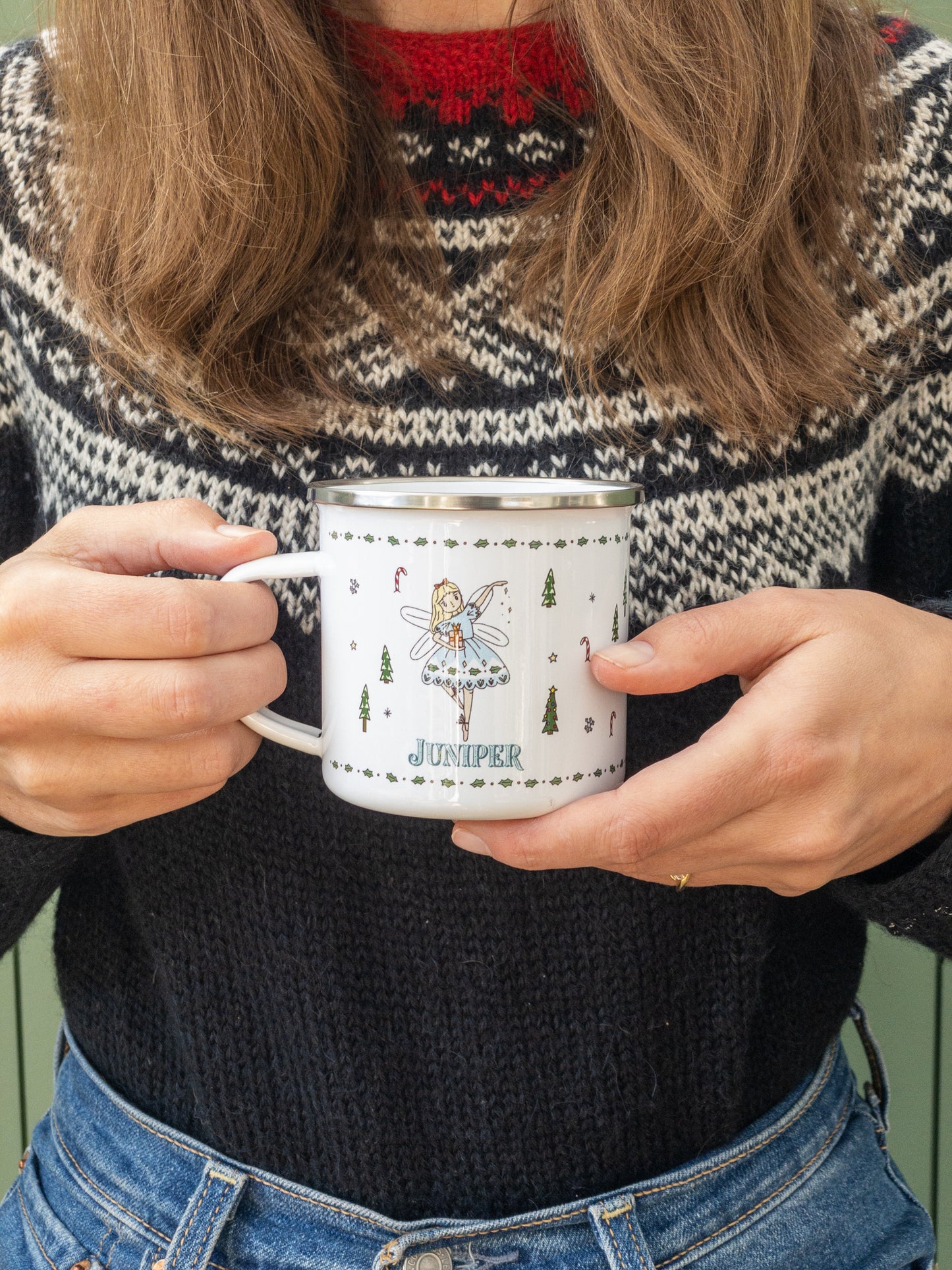 Personalised Christmas Enamel Mug - Festive Block Font