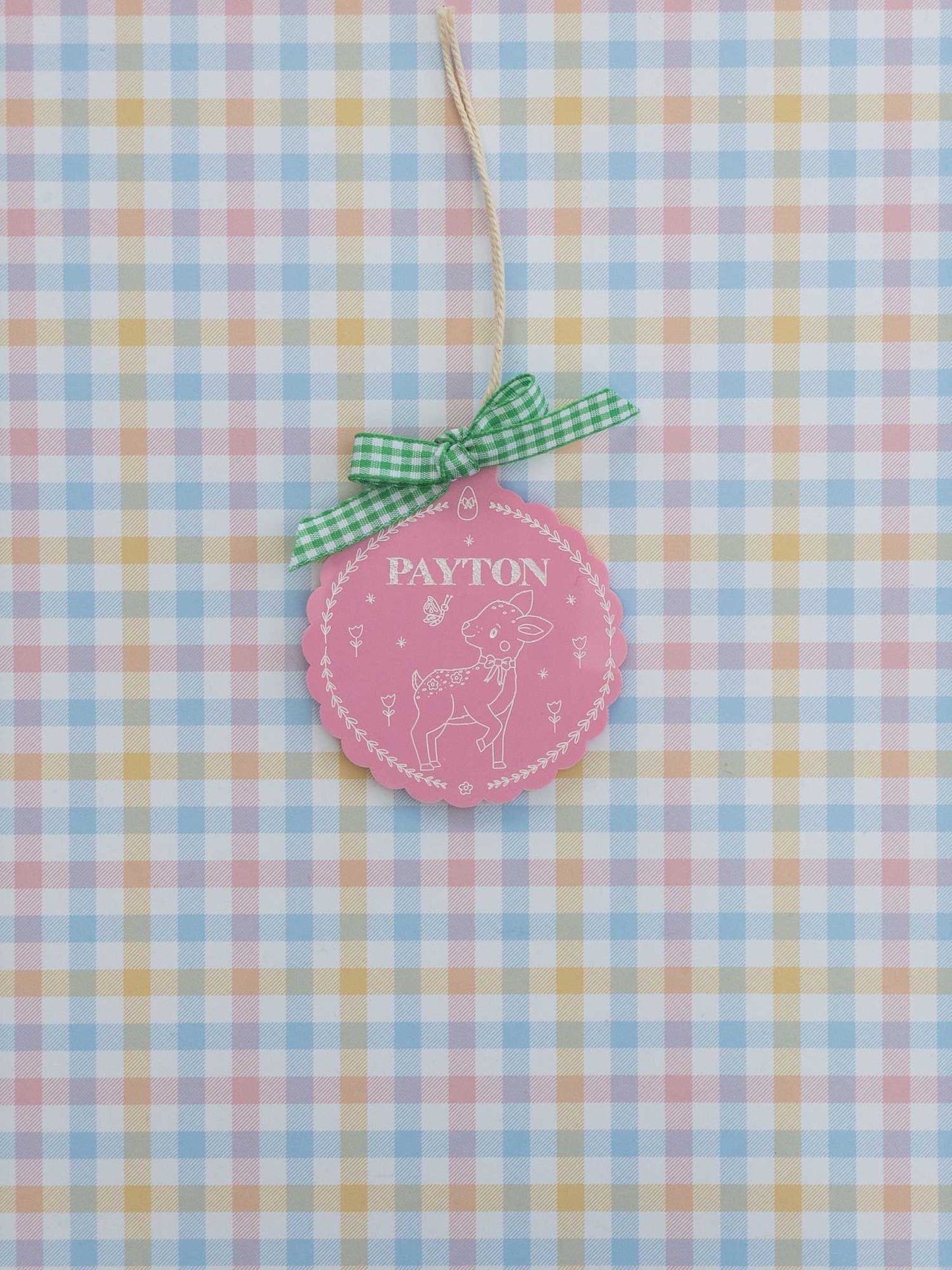 Gingham Bow Scalloped Basket Tag