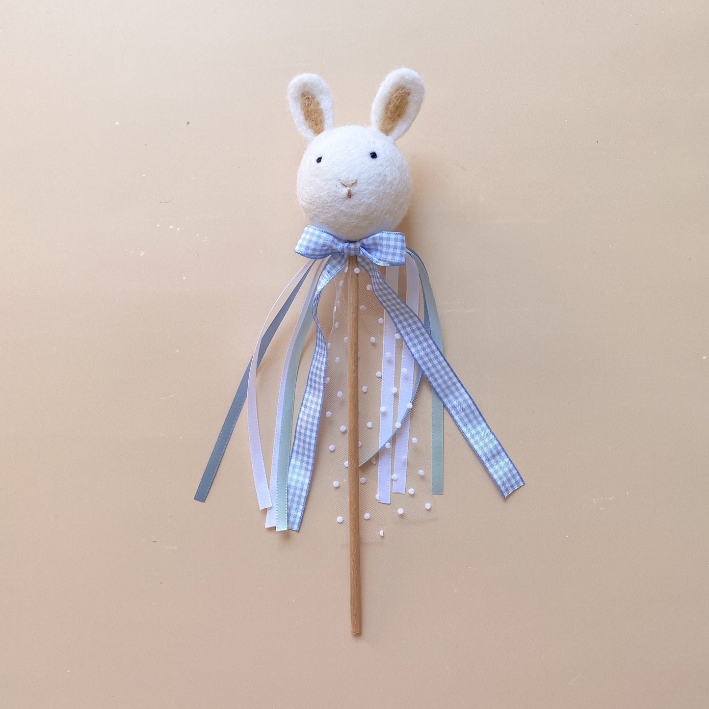 Bunny Wand with Blue Gingham Bow